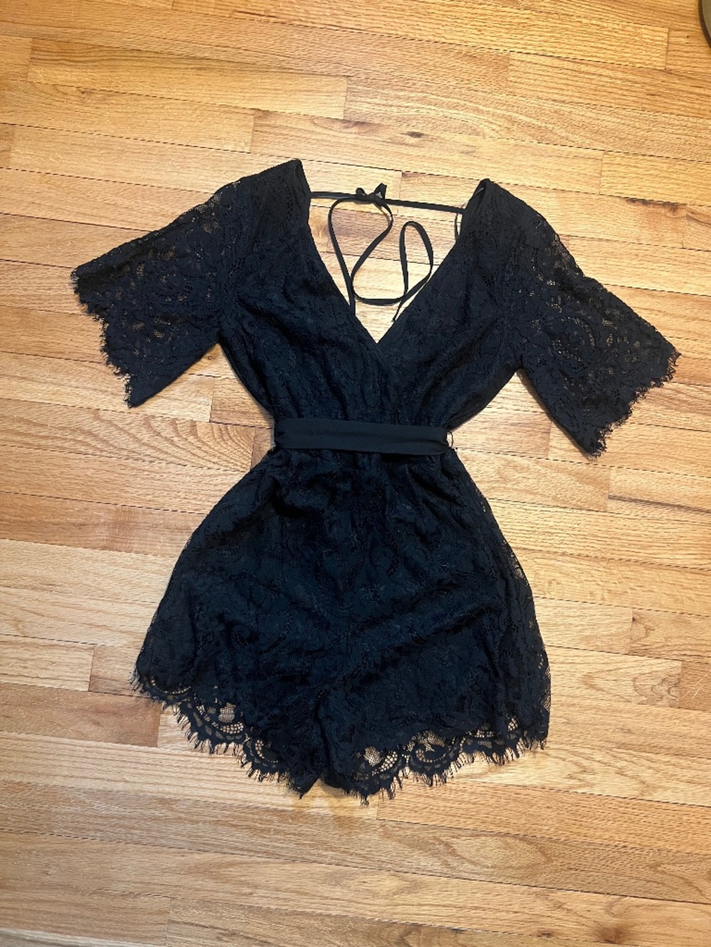 Blue Rain Black Lace Romper